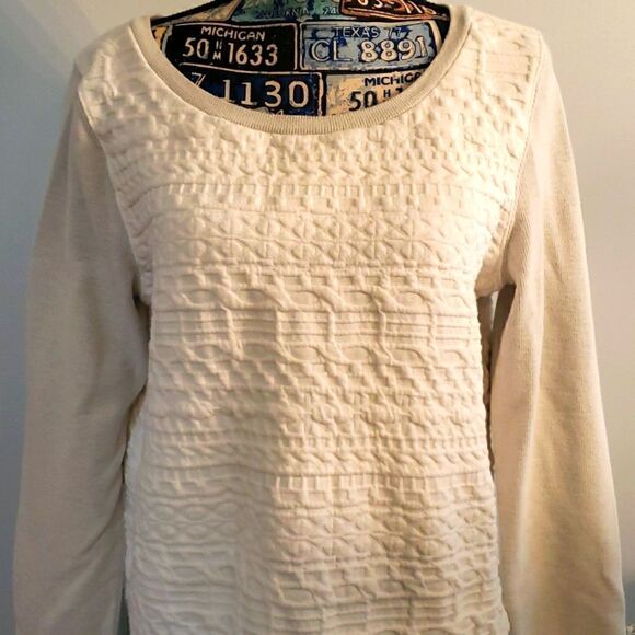 White sweater style top with grey sleeves & coller - Picture 1 of 10